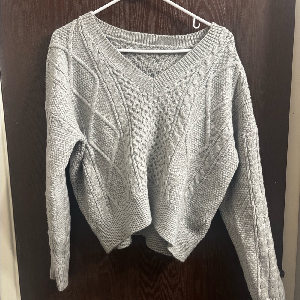 Cozy Gray Cable Knit Sweater